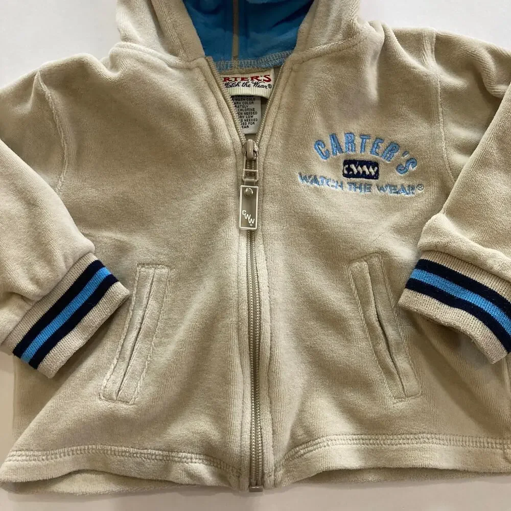 Vintage Y2K Carter's Toddlers 18 Month Velour Tracksuit Jacket Beige Tan